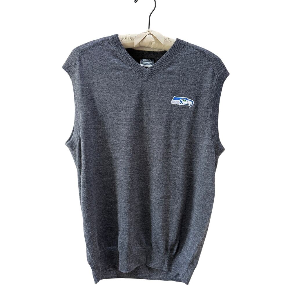 Nike Golf Mens Seahawks Superbowl 48 Wool Knit Gray Sweater Vest NWOT Size Large